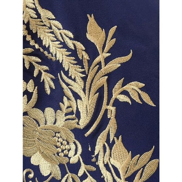 💙 NWT Blue Gold Floral Embroidered ¾ Mesh Sleeves Formal Sheath Dress SIZE 6 - Picture 7 of 15